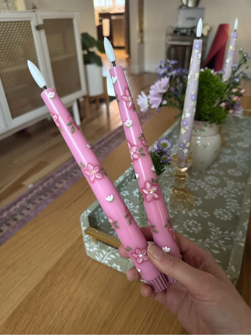 Hand painted battery taper candles
